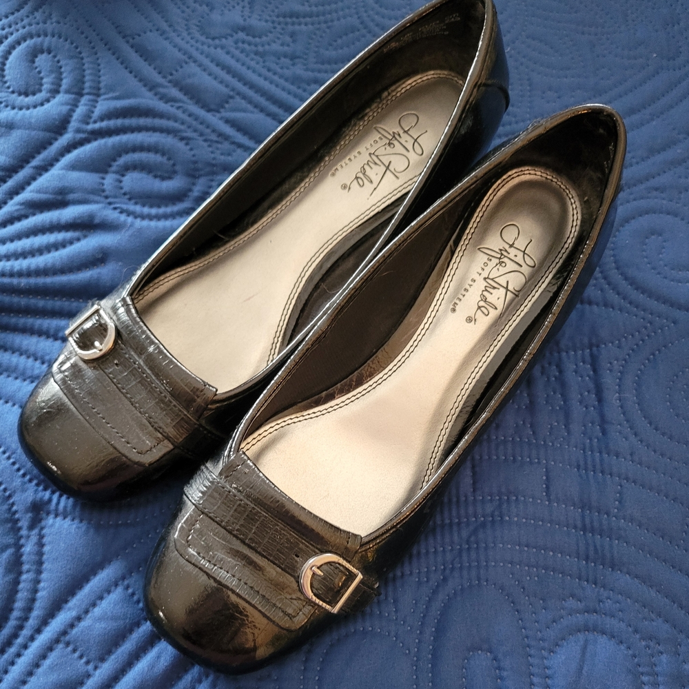 Life Stride Black Heels with Buckle Accent